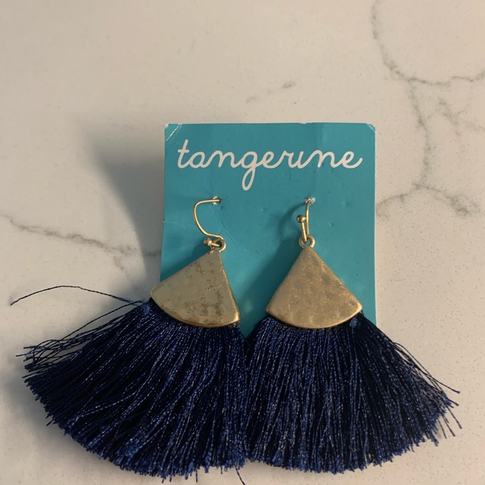 Never Worn! Tangerine Gold and Blue Tassel Earrings